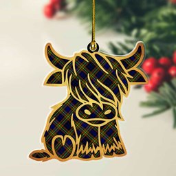 ScotsTee Shop Scottish Clelland Modern Plaid Gold Tartan Highland Cow Ornament