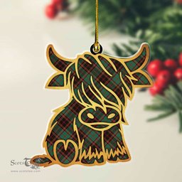 ScotsTee Shop Scottish Buchan Ancient Plaid Gold Tartan Highland Cow Ornament