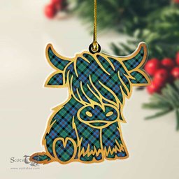 ScotsTee Shop Scottish Campbell of Cawdor Ancient Plaid Gold Tartan Highland Cow Ornament