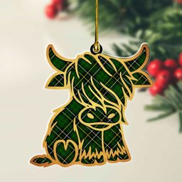 ScotsTee Shop Scottish MacAlpine Modern Plaid Gold Tartan Highland Cow Ornament