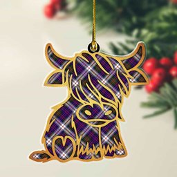 ScotsTee Shop Scottish MacDonald Dress Modern Plaid Gold Tartan Highland Cow Ornament
