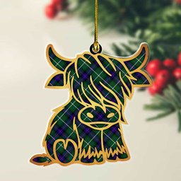 ScotsTee Shop Scottish MacDonald of the Isles Hunting Modern Plaid Gold Tartan Highland Cow Ornament