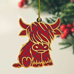 ScotsTee Shop Scottish Inverness District Plaid Gold Tartan Highland Cow Ornament