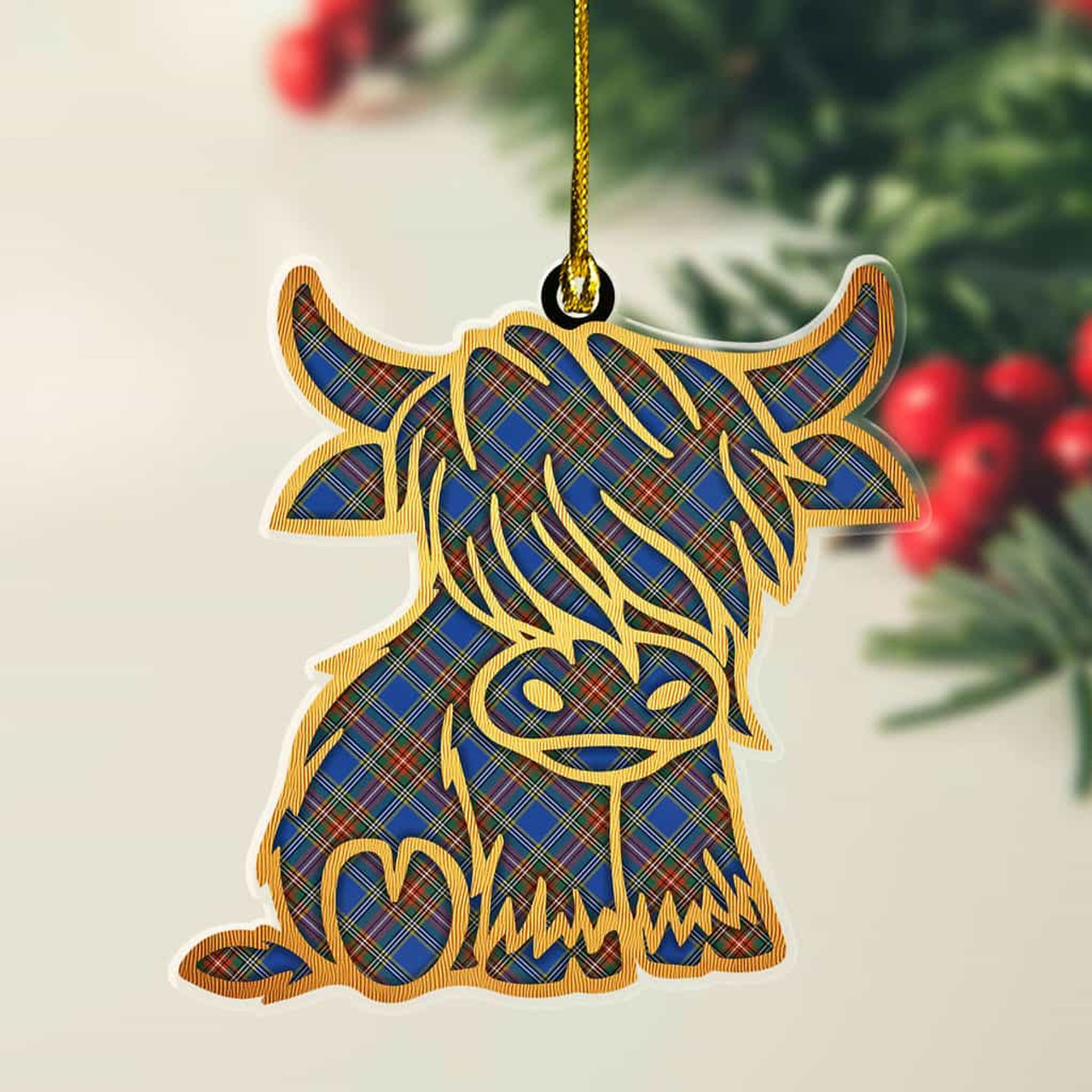 ScotsTee Shop Scottish MacBeth Ancient Plaid Gold Tartan Highland Cow Ornament