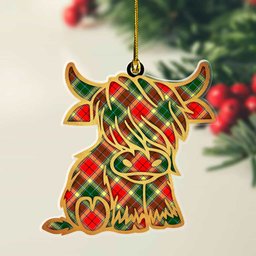 ScotsTee Shop Scottish Gibbs Plaid Gold Tartan Highland Cow Ornament