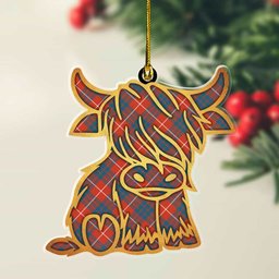 ScotsTee Shop Scottish Hamilton Ancient Plaid Gold Tartan Highland Cow Ornament