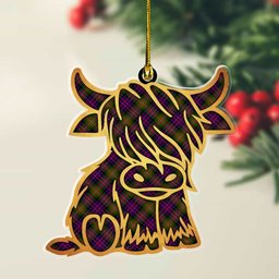 ScotsTee Shop Scottish MacDonnell of Glengarry Modern Plaid Gold Tartan Highland Cow Ornament