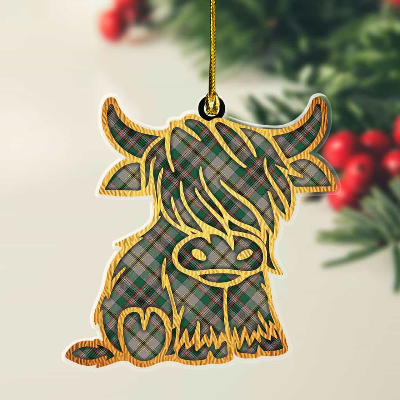 ScotsTee Shop Scottish Craig Ancient Plaid Gold Tartan Highland Cow Ornament