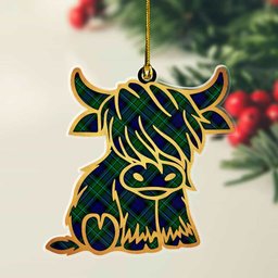 ScotsTee Shop Scottish MacCallum Modern Plaid Gold Tartan Highland Cow Ornament
