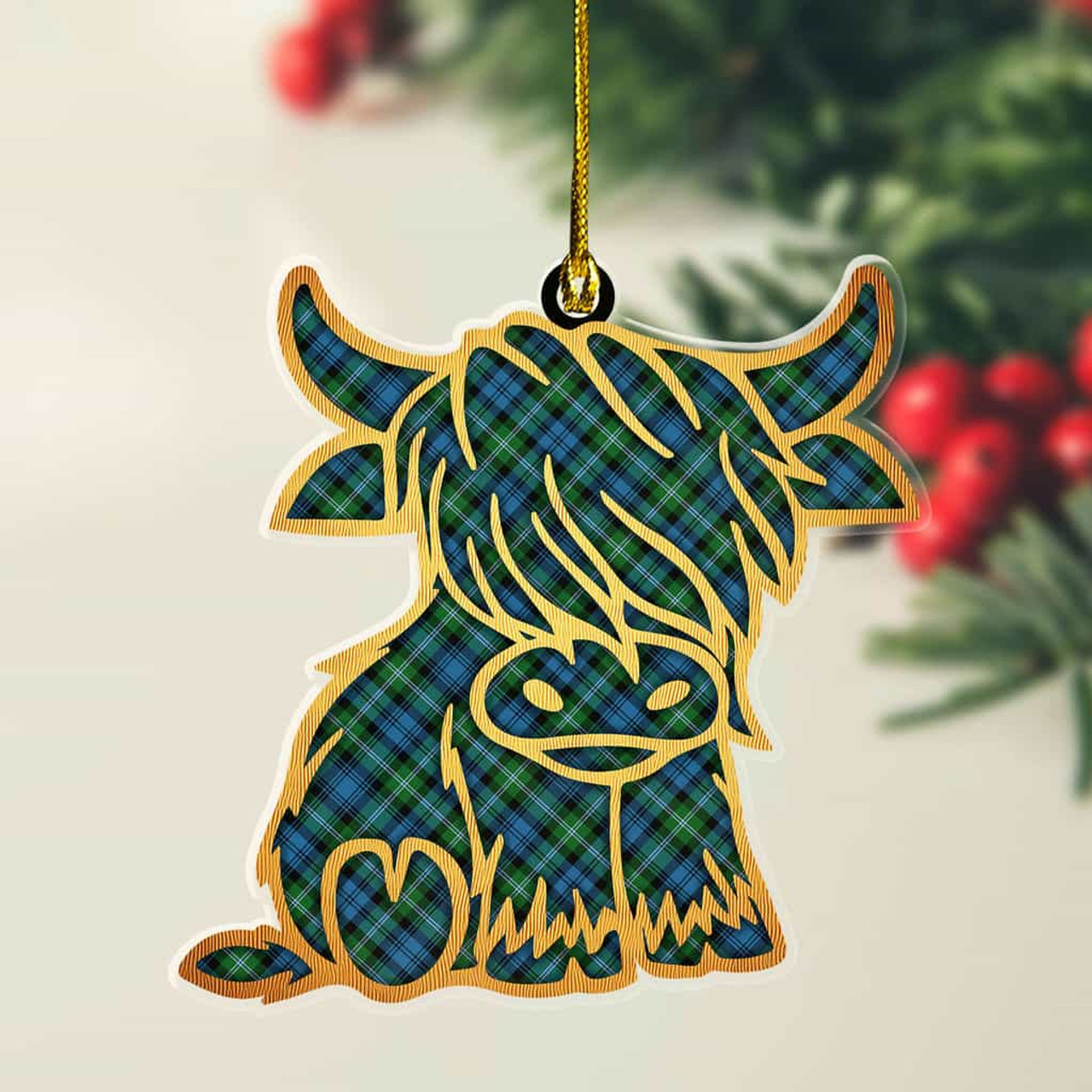 ScotsTee Shop Scottish Lyon Plaid Gold Tartan Highland Cow Ornament