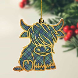ScotsTee Shop Scottish Leslie Hunting Ancient Plaid Gold Tartan Highland Cow Ornament