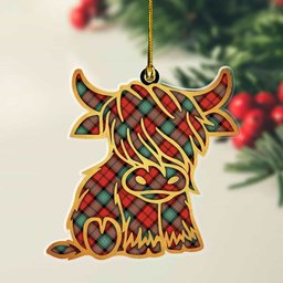 ScotsTee Shop Scottish Kerr Ancient Plaid Gold Tartan Highland Cow Ornament