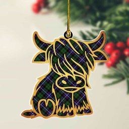ScotsTee Shop Scottish Galbraith Modern Plaid Gold Tartan Highland Cow Ornament