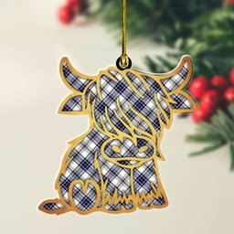 ScotsTee Shop Scottish Hannay Modern Plaid Gold Tartan Highland Cow Ornament