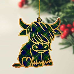 ScotsTee Shop Scottish Johnston Modern Plaid Gold Tartan Highland Cow Ornament