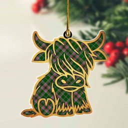 ScotsTee Shop Scottish Gray Hunting Plaid Gold Tartan Highland Cow Ornament