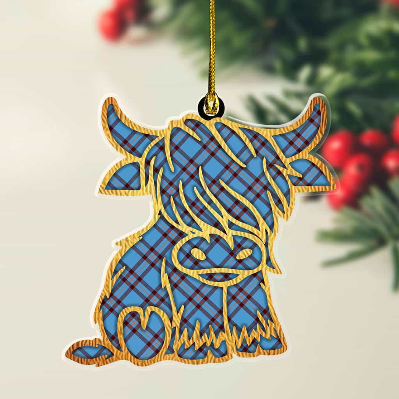 ScotsTee Shop Scottish Elliot Ancient Plaid Gold Tartan Highland Cow Ornament