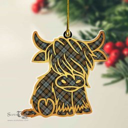 ScotsTee Shop Scottish Gordon Weathered Plaid Gold Tartan Highland Cow Ornament