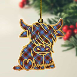 ScotsTee Shop Scottish Edinburgh District Plaid Gold Tartan Highland Cow Ornament