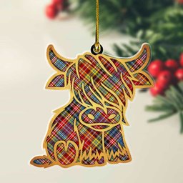 ScotsTee Shop Scottish Ogilvie of Airlie Ancient Plaid Gold Tartan Highland Cow Ornament