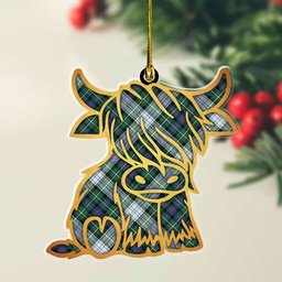 ScotsTee Shop Scottish MacKenzie Dress Ancient Plaid Gold Tartan Highland Cow Ornament