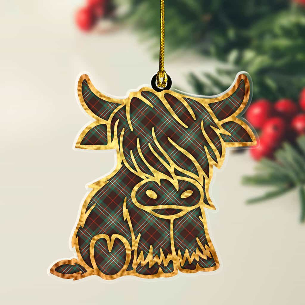 ScotsTee Shop Scottish Scott Brown Ancient Plaid Gold Tartan Highland Cow Ornament