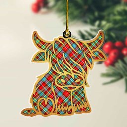 ScotsTee Shop Scottish Ogilvie Plaid Gold Tartan Highland Cow Ornament