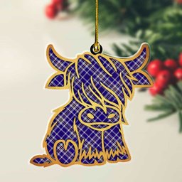 ScotsTee Shop Scottish Ochterlony Plaid Gold Tartan Highland Cow Ornament
