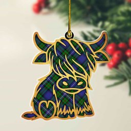 ScotsTee Shop Scottish Robertson Hunting Modern Plaid Gold Tartan Highland Cow Ornament