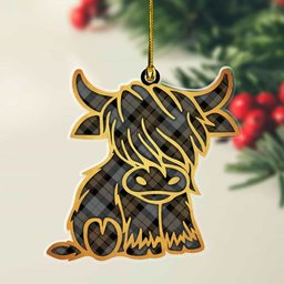 ScotsTee Shop Scottish MacKay Weathered Plaid Gold Tartan Highland Cow Ornament