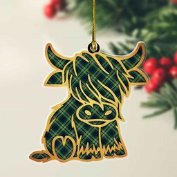 ScotsTee Shop Scottish Tweedside District Plaid Gold Tartan Highland Cow Ornament