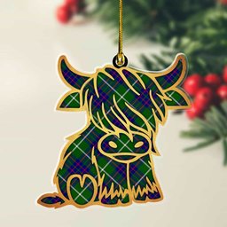ScotsTee Shop Scottish MacIntyre Hunting Modern Plaid Gold Tartan Highland Cow Ornament