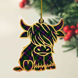 ScotsTee Shop Scottish Morrison Modern Plaid Gold Tartan Highland Cow Ornament