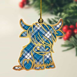 ScotsTee Shop Scottish Roberton Plaid Gold Tartan Highland Cow Ornament