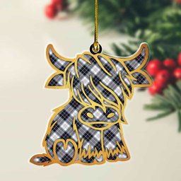 ScotsTee Shop Scottish MacRae Dress Modern Plaid Gold Tartan Highland Cow Ornament