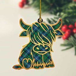 ScotsTee Shop Scottish Urquhart Ancient Plaid Gold Tartan Highland Cow Ornament
