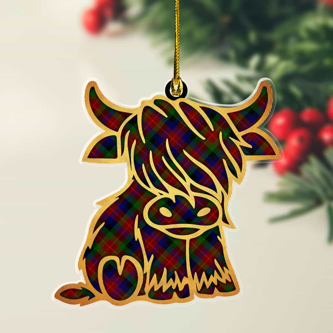 ScotsTee Shop Scottish Tennant Plaid Gold Tartan Highland Cow Ornament