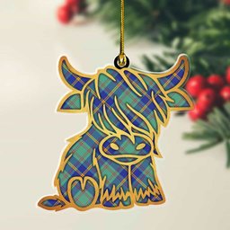 ScotsTee Shop Scottish US Marine Plaid Gold Tartan Highland Cow Ornament
