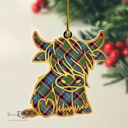 ScotsTee Shop Scottish Stirling & Bannockburn District Plaid Gold Tartan Highland Cow Ornament