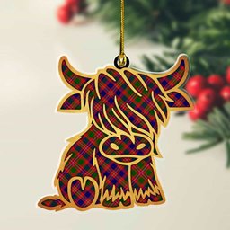 ScotsTee Shop Scottish MacIntyre Modern Plaid Gold Tartan Highland Cow Ornament