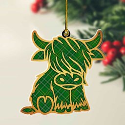 ScotsTee Shop Scottish Wexford County Plaid Gold Tartan Highland Cow Ornament