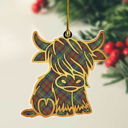 ScotsTee Shop Scottish Shaw Green Modern Plaid Gold Tartan Highland Cow Ornament