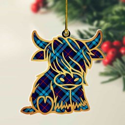 ScotsTee Shop Scottish McCorquodale Plaid Gold Tartan Highland Cow Ornament