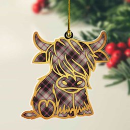 ScotsTee Shop Scottish MacPherson Hunting Ancient Plaid Gold Tartan Highland Cow Ornament