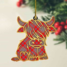 ScotsTee Shop Scottish Moubray Plaid Gold Tartan Highland Cow Ornament