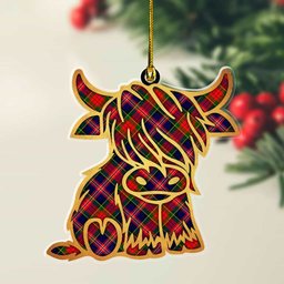 ScotsTee Shop Scottish MacPherson Modern Plaid Gold Tartan Highland Cow Ornament