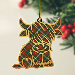 ScotsTee Shop Scottish Prince of Wales Plaid Gold Tartan Highland Cow Ornament