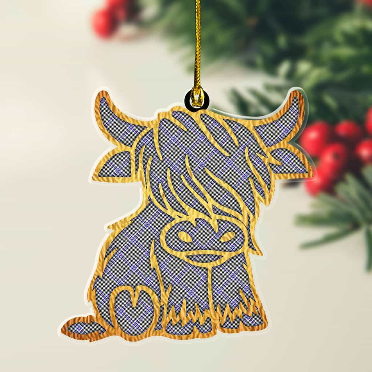 ScotsTee Shop Scottish Sir Walter Scott Plaid Gold Tartan Highland Cow Ornament