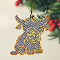 ScotsTee Shop Scottish Sir Walter Scott Plaid Gold Tartan Highland Cow Ornament