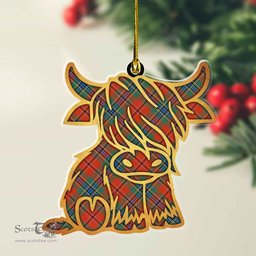 ScotsTee Shop Scottish MacLean of Duart Ancient Plaid Gold Tartan Highland Cow Ornament